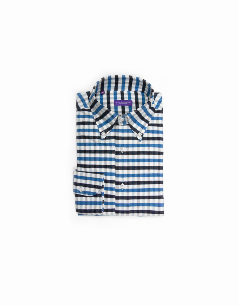 Patrick Hellmann Collection White Blue Shirt With Checks Gingham Pattern image